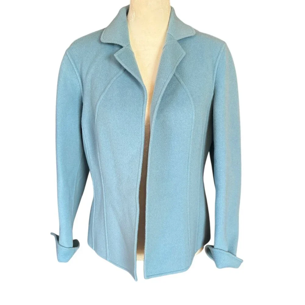Talbots Petites wool collared long sleeve open cardigan sweater jacket P4